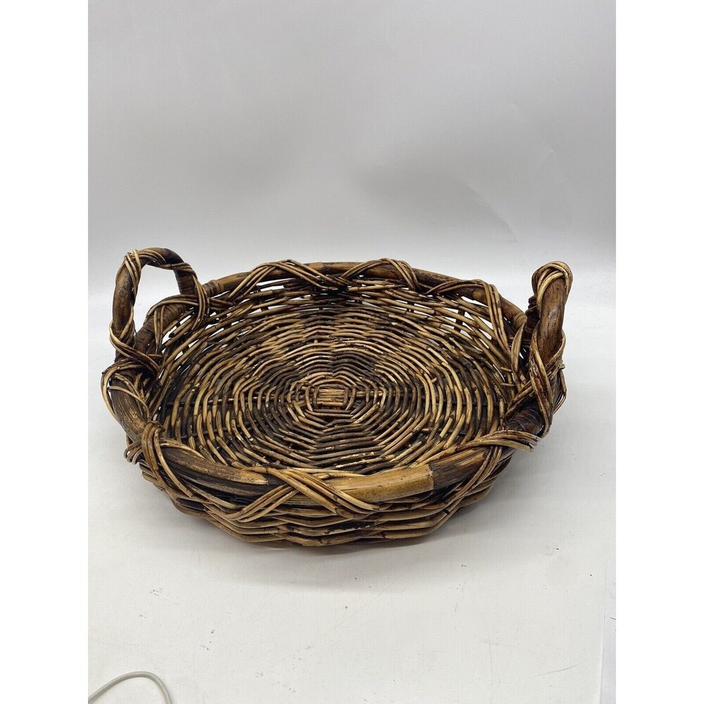 Wicker Bamboo Basket Serving W/  Handles Large 17 Wall Decor Farm Cottage Boho